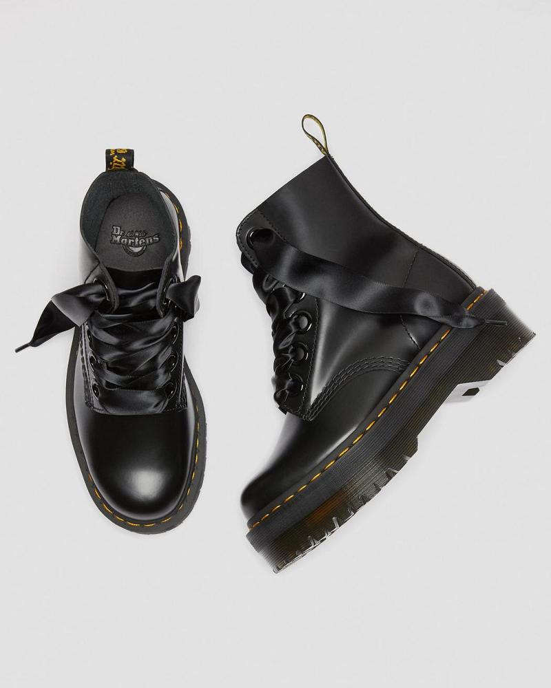 Black Women's Dr Martens Molly Leather Platform Boots | CA 250VRW